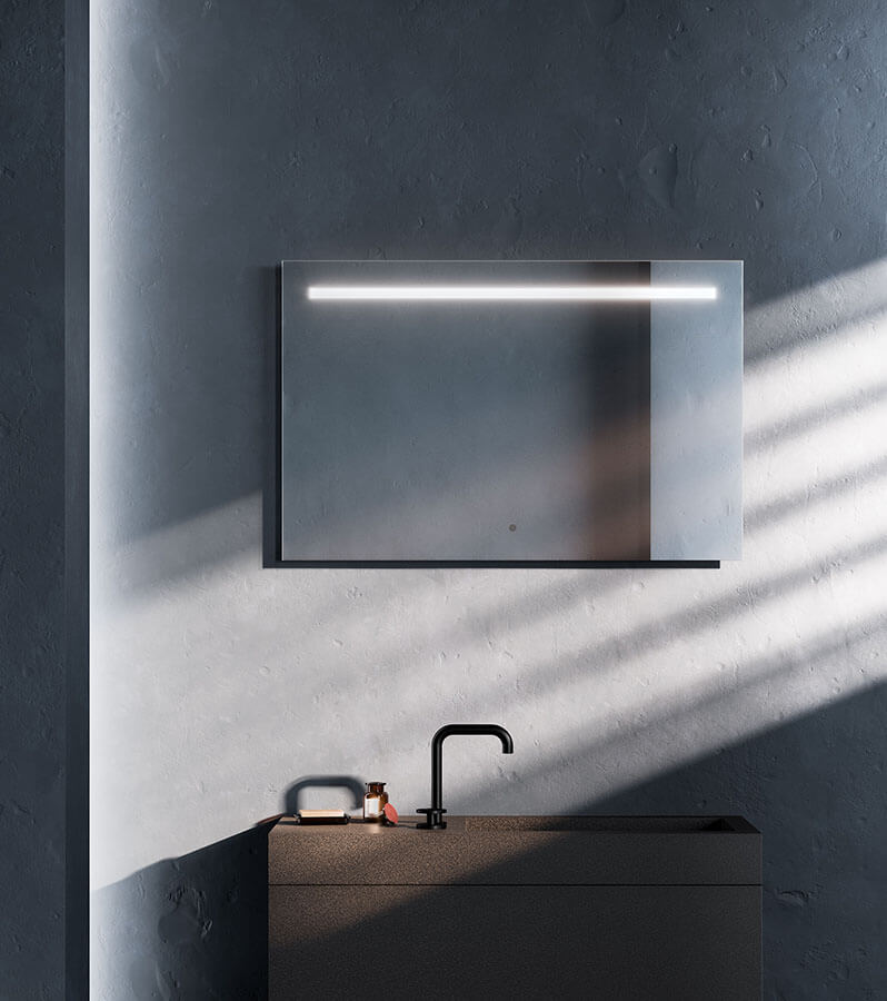 Specchio Castore con mensola e luce led di design
